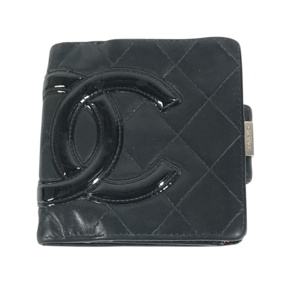 CHANEL A26720 Cambon Line CC Coco Mark Logo Clasp Compact Wallet Bi-fold Leat...